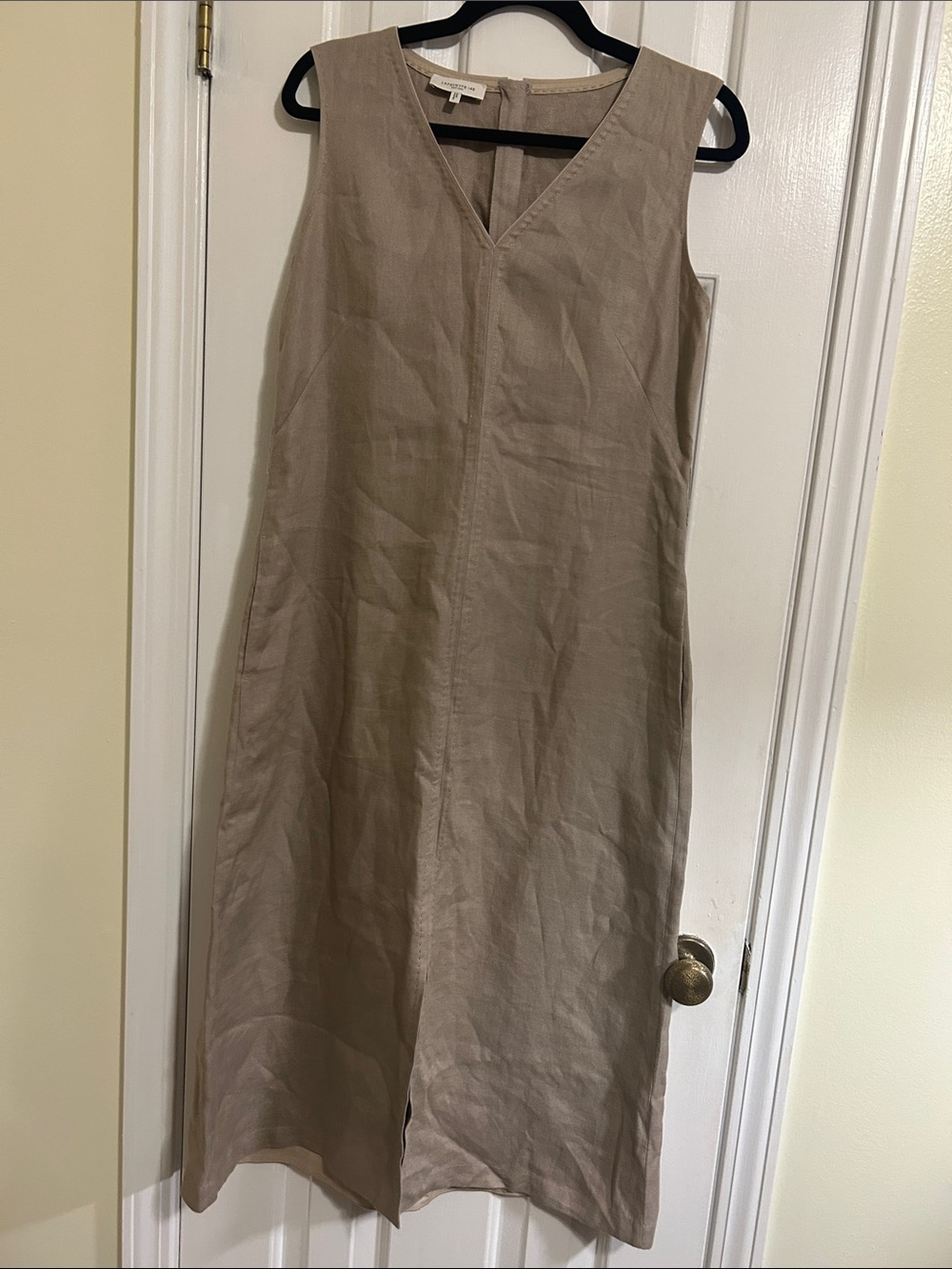Lafayette 148, Sleeveless V-Neck Linen Dress in Taupe, Sz Small